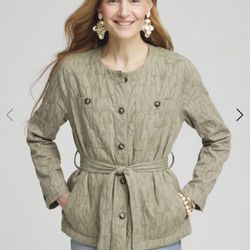 NWT Chicos Jacquard Gauze Belted Field Jacket Women Size Large 