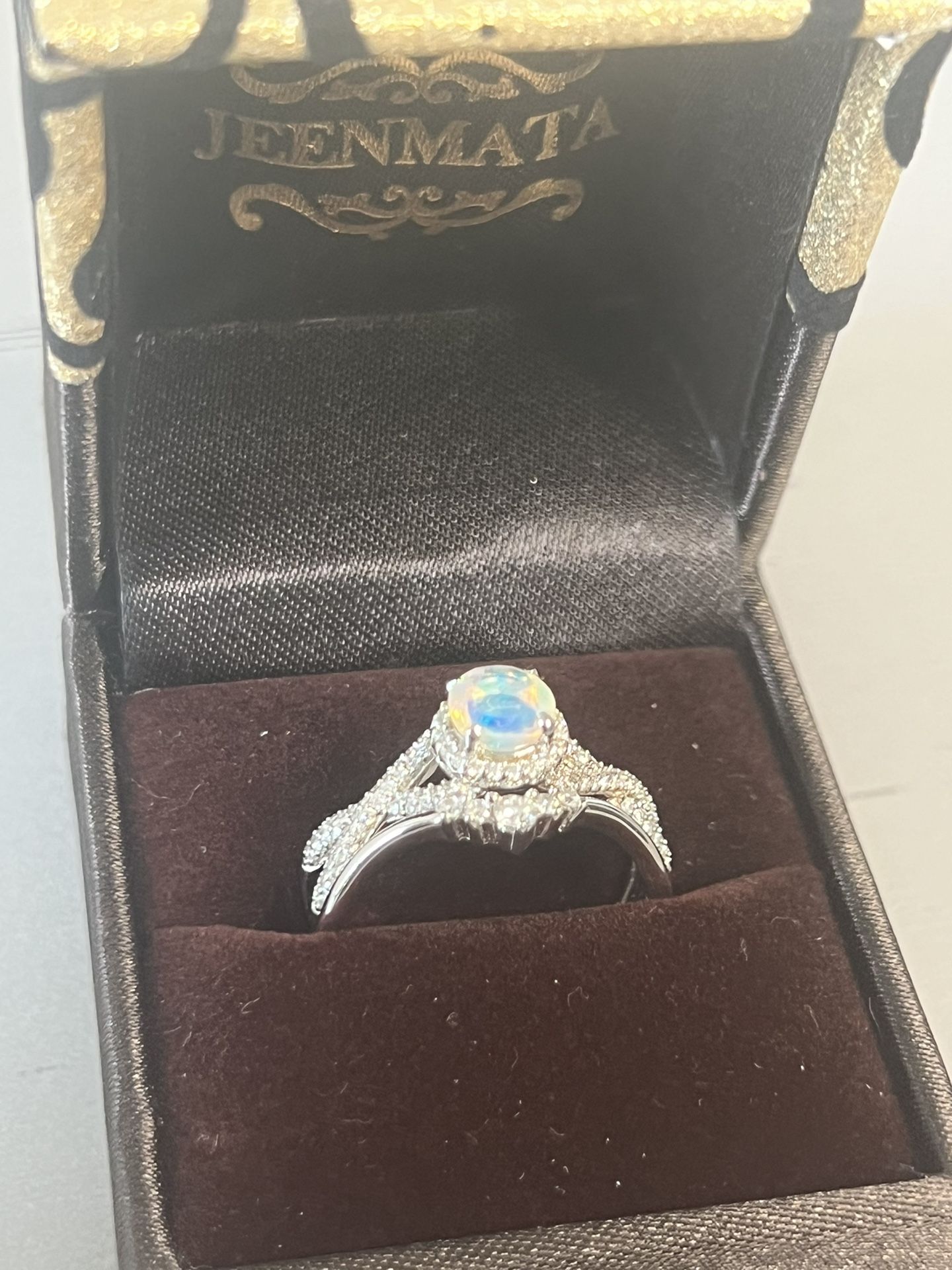 JeenMata 1.5 Carat Blue Moonstone And Moissanite 18K White Gold Over Sliver