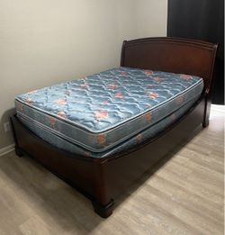 Queen Bed Set - Cherry Wood Frame - Mattress Included