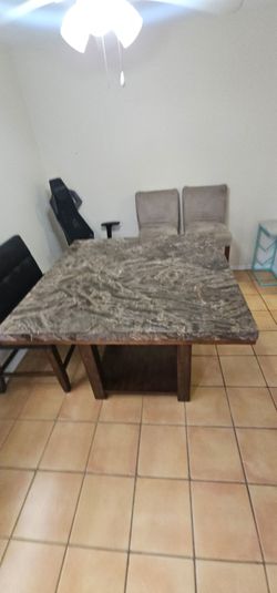 Marble Top Dining Table with Wood Base