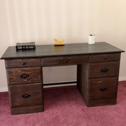 Solid Wood Executive Desk - Dark Walnut Finish