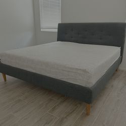 Upholstered bed frame, Gunnared dark gray, King size 