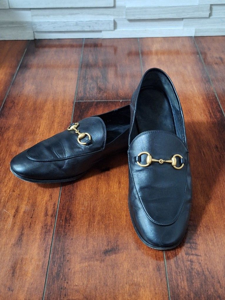 GUCCI Brixton Black Leather Horsebit Loafers EU 37.5 US 6.5