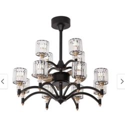 35"Luxury Crystal Matte Black Ceiling Fan with Remote Control