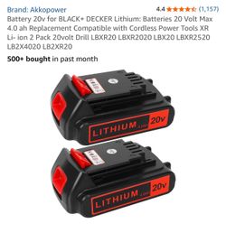 Battery 20v for BLACK+ DECKER Lithium: Batteries 20 Volt Max 4.0 ah Replacement Compatible with Cordless Power Tools XR Li- ion 2 Pack 20volt Drill LB