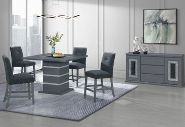 Modern Gray Counter Height Dining Set with Buffet