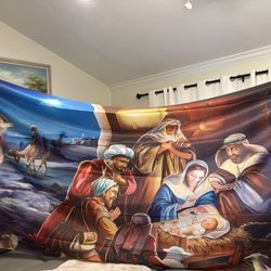 Brand New. Durable Polyester Fabric Large Printed Banner. Nativity Scene
