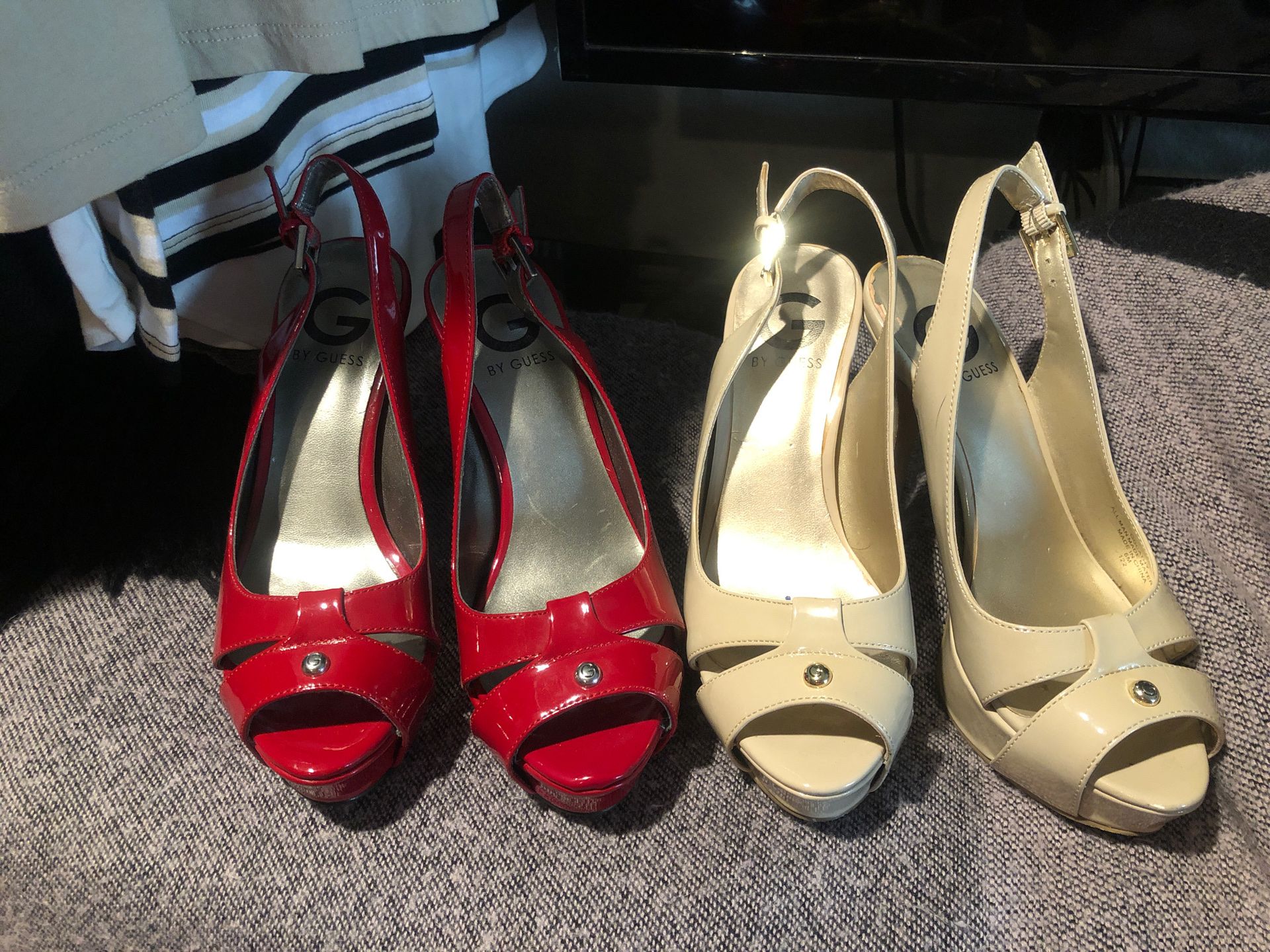 Red and nude 4β high heels π g by guess size 6
