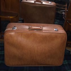 1960s Vintage Sears Leather Featherlite Luggage
