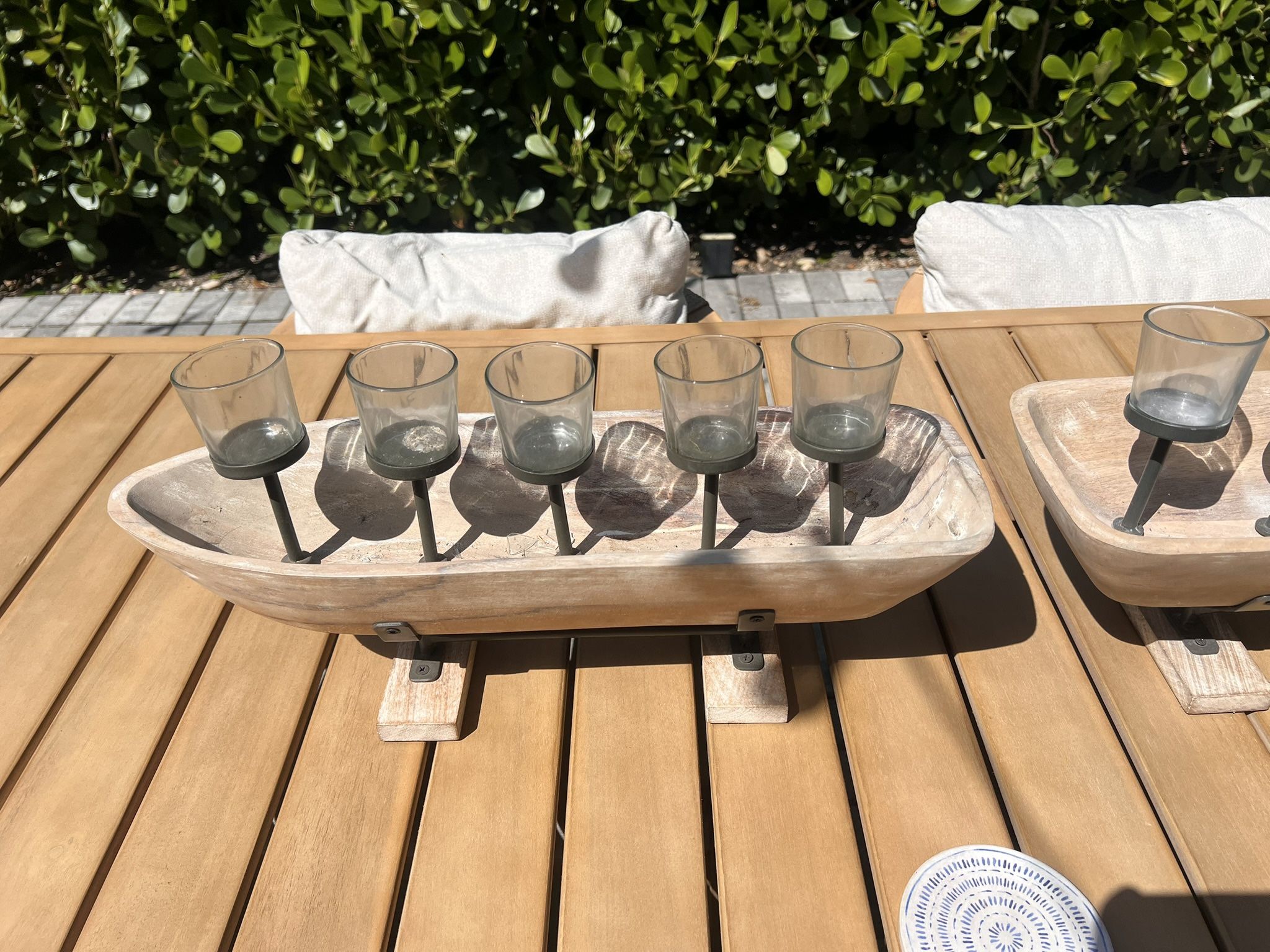 Rustic Wooden Boat Candle Holders – Set of 2 Decorative Centerpieces