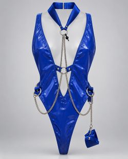 Oh La La Cheri Cobalt Vinyl Chain Teddy 1X/2X NWT