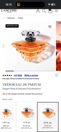 Lancome Tresor L’Eau de Parfum 3.4FL OZ ( 100ml )