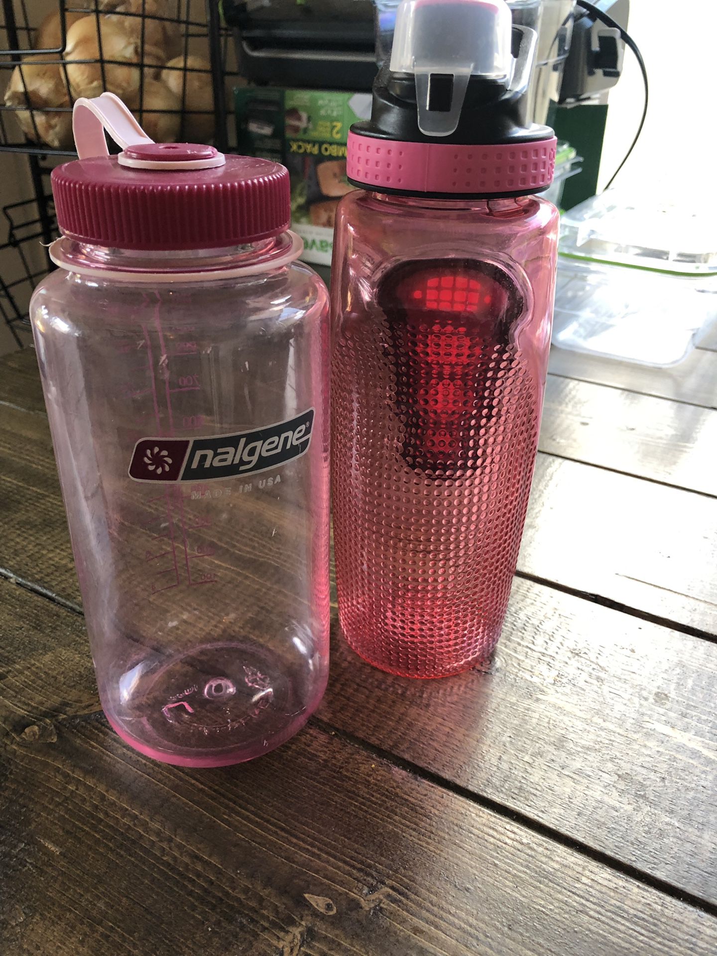 2 water bottles- nalgene 32 wide mouth plastic bpe free pink