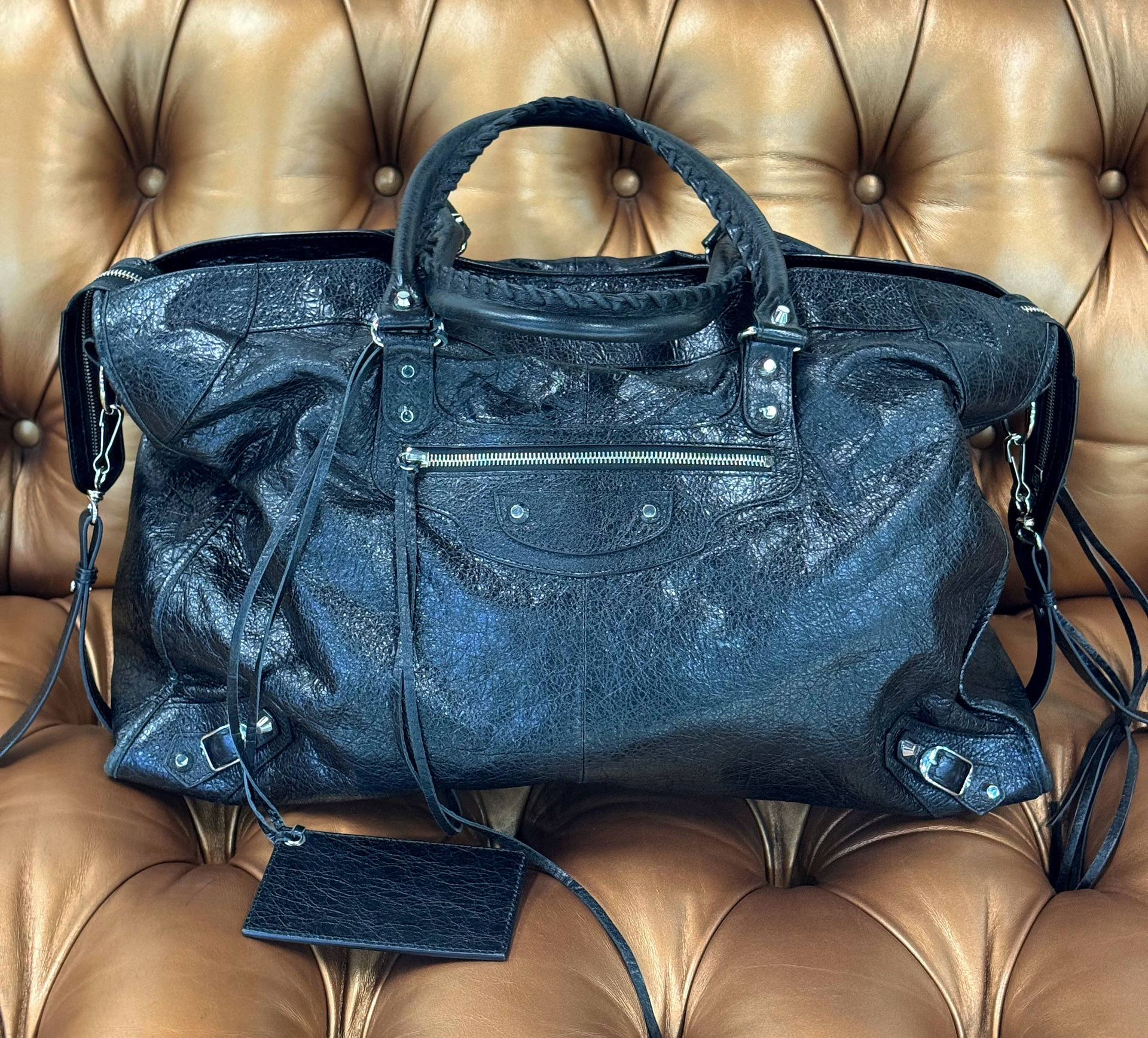 Balenciaga Le City Travel Bag Black Arena Storico Lambskin Leather Stainless Steel Hardware Made in Italy