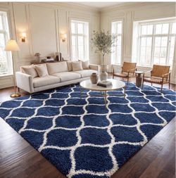 Shag Rug Blue and White - 9x12 feet