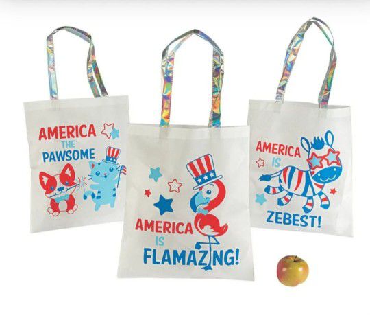 Lot Of 3 Large Patriotic Animal Tote Bag 15"×17" With 11 1/2" Handle New