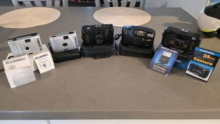 Lot of 5 Film Cameras: Bell & Howell, Vivitar, Samsung and Capital