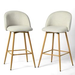 Homy Casa HASEEB 2PC Counter Barrel Beige Barstool Swivel Bar Stool for Kitchen Island, Dining, Home Bar Open Box