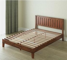 Queen Size Bed Frame with Headboard, Wood Slat Support, No Box Spring Needed, Easy Assembly