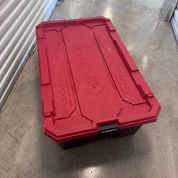 Husky 57 Gallon Pro Grip Storage Tote with Wheels - Heavy Duty Black/Red