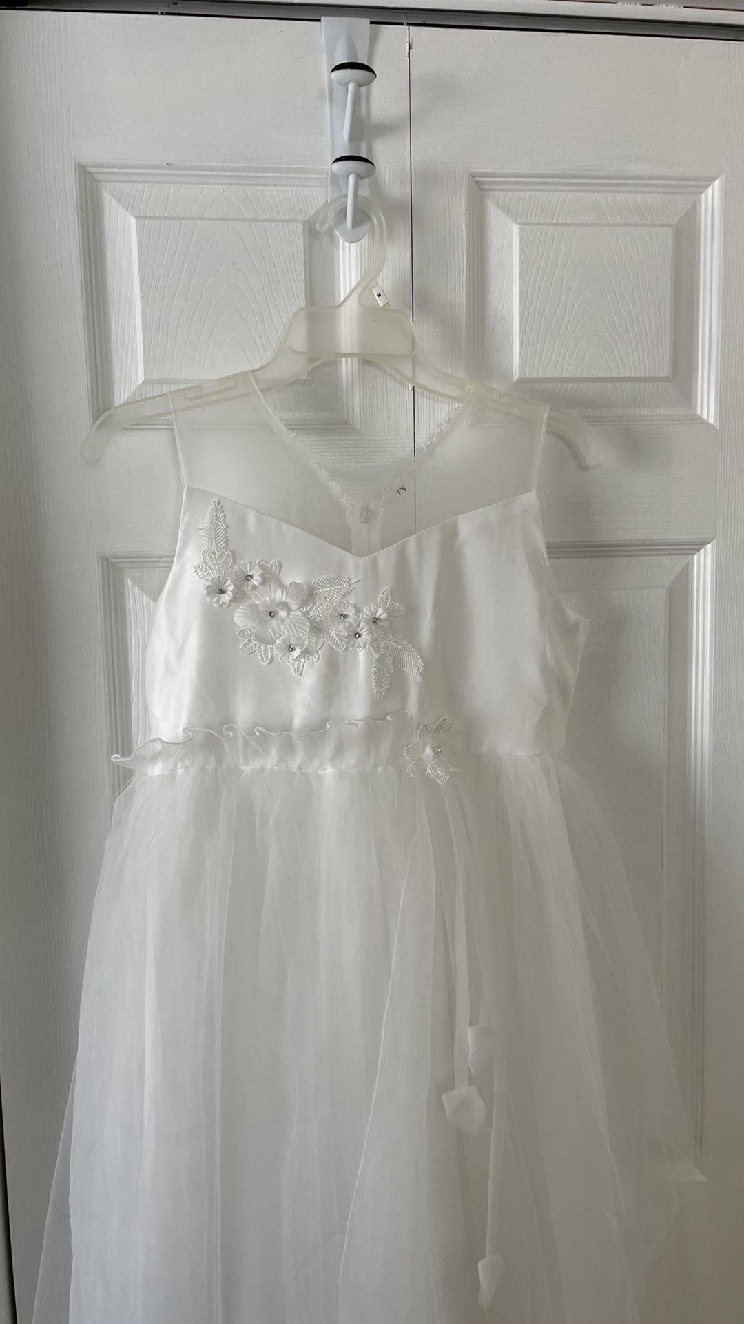 White Dress w/ Tule Skirt & Flowers