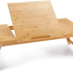 Laptop Desk Nnewvante Bamboo Laptop Table Adjustable Lap Tray Bed Serving Tray Breakfast Table Foldable Coffee Tea Table 7 Tilting Top Angles 4 Latche