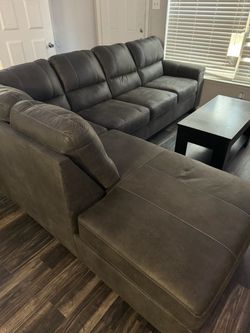 Gray Faux Leather Sectional Sofa with Chaise