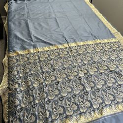 Elegant Party Wear Steel-grey and Gold Silk Sari
