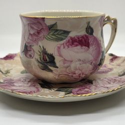 Victorian Trading Co Pink Rose Teacup Gold Trim