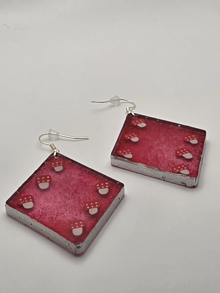 Red and Silver Mushroom Earrings