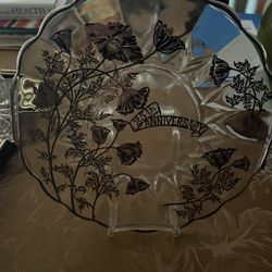 Crystal Plate w Stand 25 Yr Anniversary 