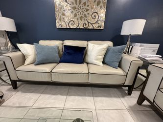 Beige leather sofa & Love seat