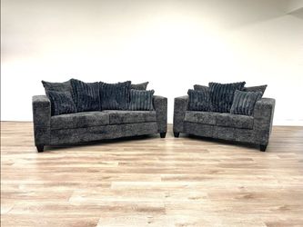 GREY FABRIC SOFA AND LOVESEAT