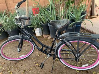 Women's Beach Cruiser Bike Black Pink Wheels Bicycle
