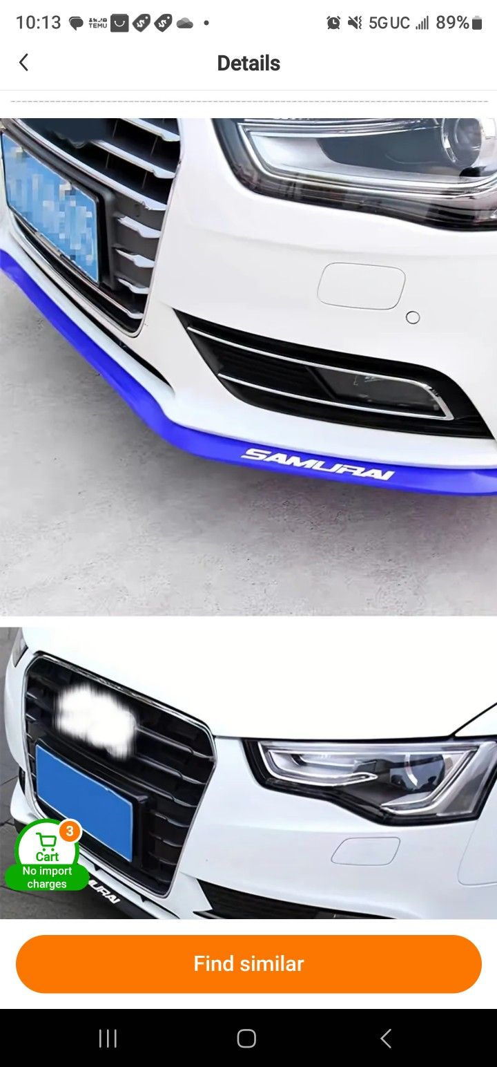 Samurai Blue Car Front Bumper Body Protection Lip Splitter Chin Spoiler Kit Trim