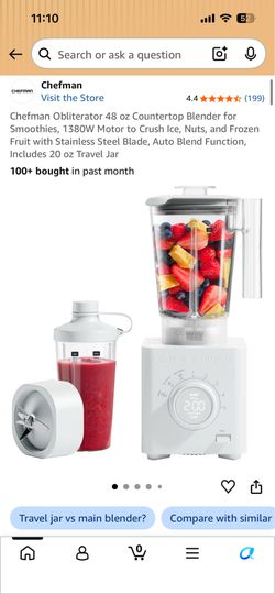 Chefman Obliterator 48 oz Countertop Blender for Smoothies, 1380W Motor to Crush Ice, Nuts, and Froz