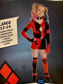 New, Girls Harley Quinn Costume size 12-14 but runs on the smaller side. Maybe a 10-12