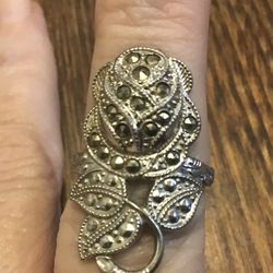 Sterling marcasite rose ring size 6
