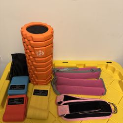Gym Set (1 Foam Roller, 3 Level Resistance Bands, 1 Pair Of 5lbs Ankle Weights, 1 Pair Of Ankle Straps For Cable Machine)
