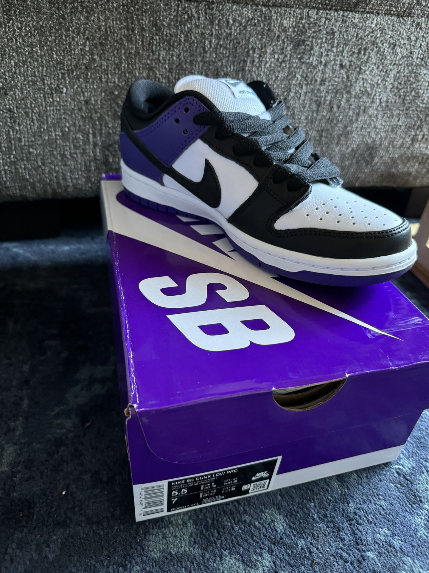 Nike SB Dunk Low Pro Court Purple Sneakers, Size 5.5 / 7W BNIB BQ6817-500
