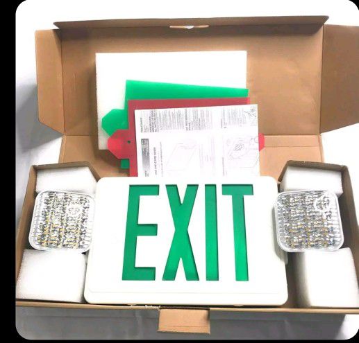 LED RED/GREEN EXIT SIGN COMBO WITH BATTERY BACKUP - BRAND NEW 