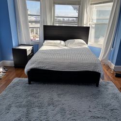 Bed frame, mattress, night stand, dresser are all together for the price. Just used for 2 months 