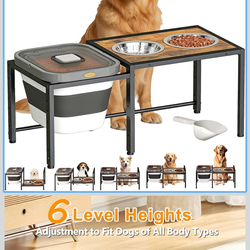 Elevated Dog Bowl with Storage Container - 2-in-1 Raised Dog Bowl Stand with 2 Stainless Steel Food Bowls，15-18 lb Dog Food Storage Bin for Large Bree