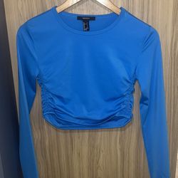 Blue Forever 21 Long Sleeve Crop Top 
