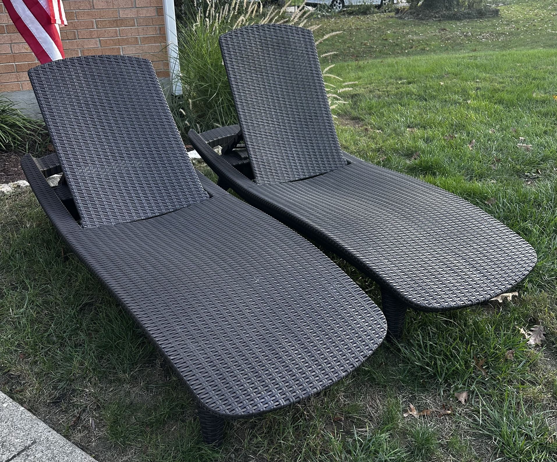 Pair Of Outdoor Chaise Sun Loungers