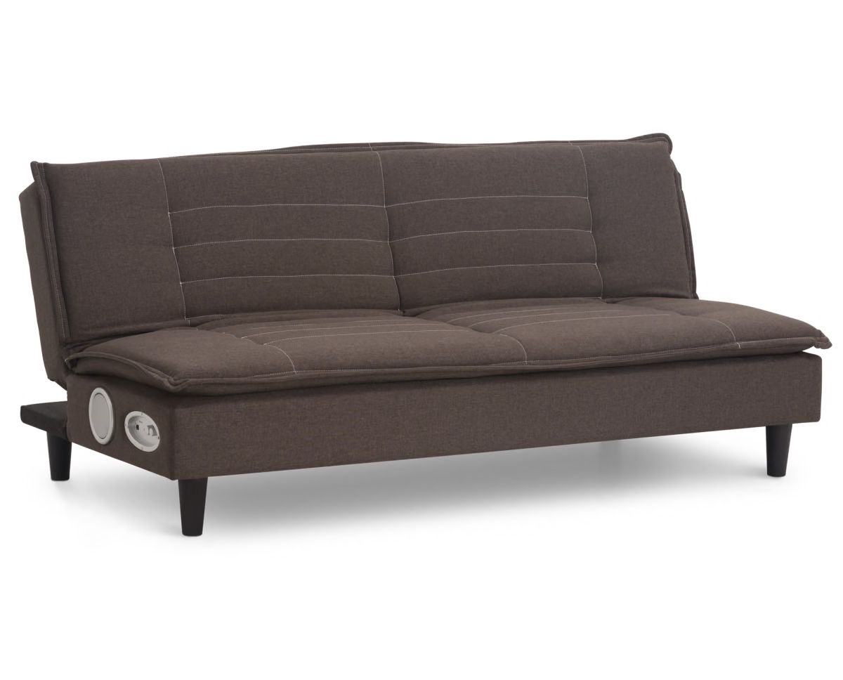 Furniture row Tempo Futon sleeper sofa bed with Bluetooth speakers brown L72”*W44”(address in description