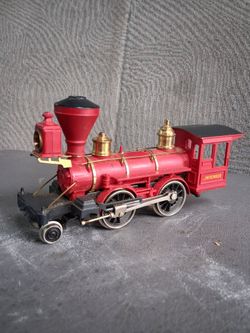 Title: Vintage Pocher Italy J.W. Bowker Red Steam Locomotive Toy Train - Brass Details - Works!