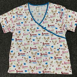 Itty Bitty Kitty cat womens size large cotton and polyester tie back scrub top