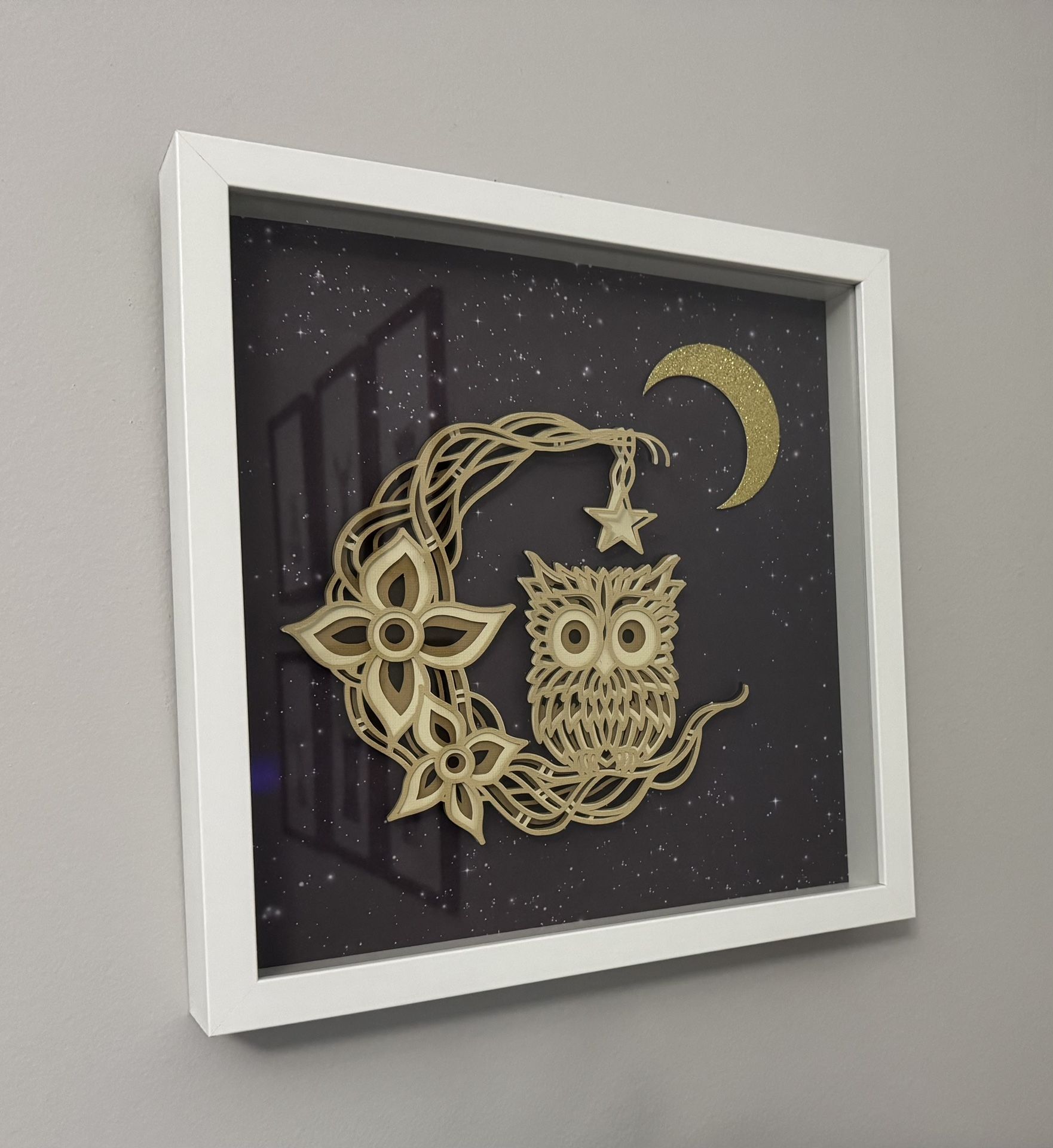 Framed Owl and Moon Shadowbox Art