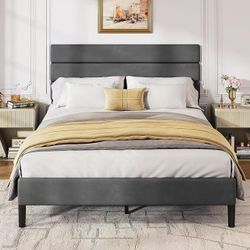 Queen bed frame with headboard, platform bed with wooden slats, easy to assemble